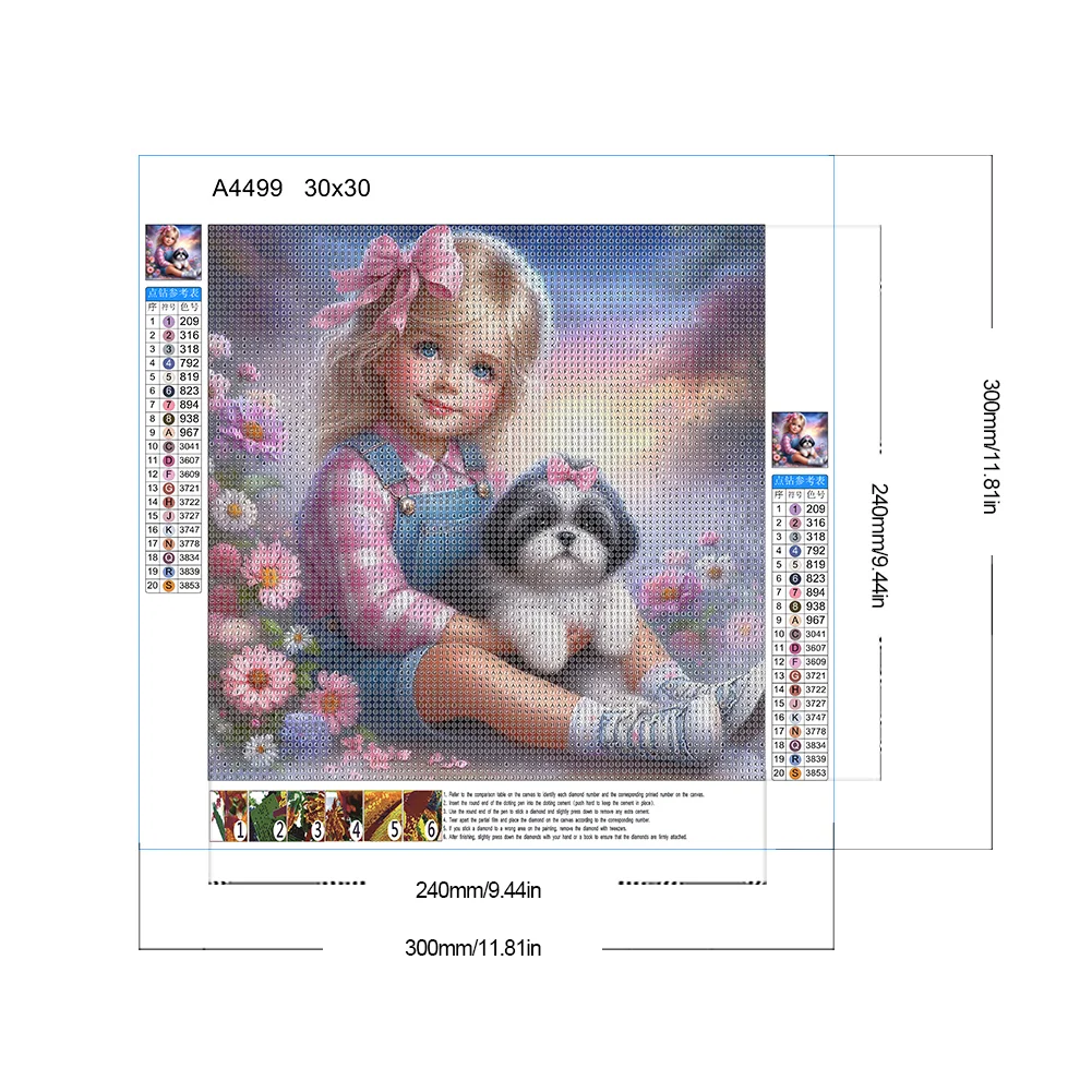 Diamond Painting - Full Round Drill - Garden Girl Dog(Canvas|30*30cm)