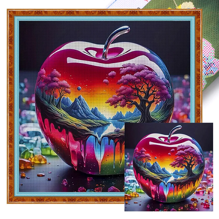 Silhouette-Apple Landscape Painting (40*40cm) 11CT Stamped Cross Stitch gbfke