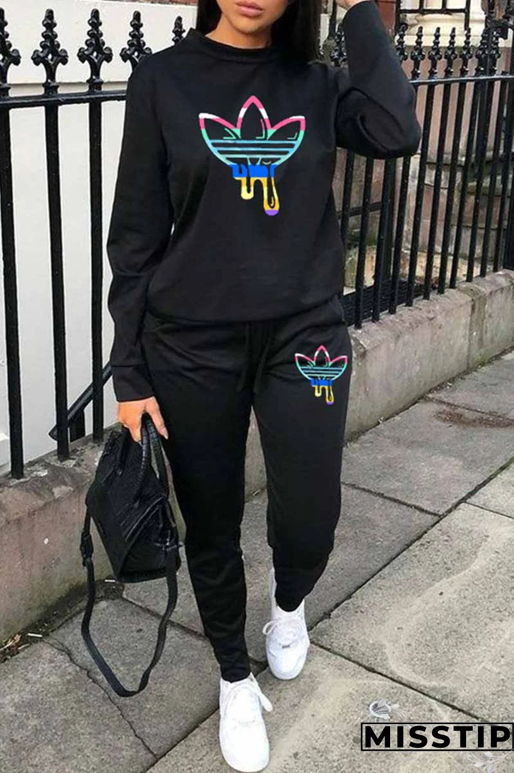 Grey Casual Print Patchwork O Neck Long Sleeve Two Pieces