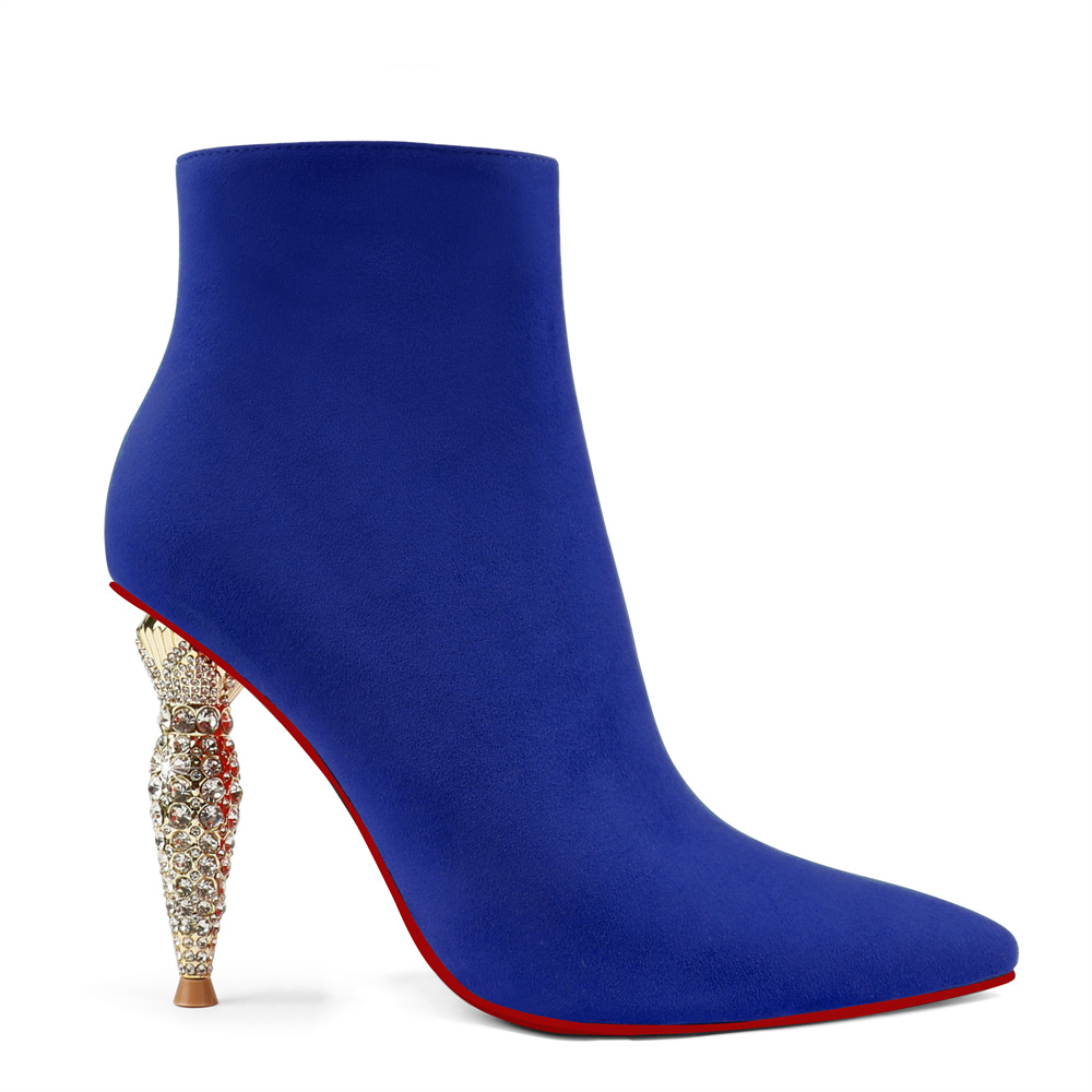 100mm Women's Pointed Toe Red Bottom Glitter Lipbooty High-Heel Booties Ankle Heeled Boots-MERUMOTE