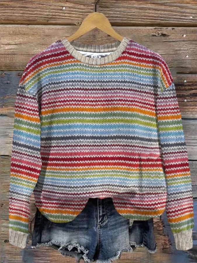 Women's Vintage Color Striped Sweatshirt
