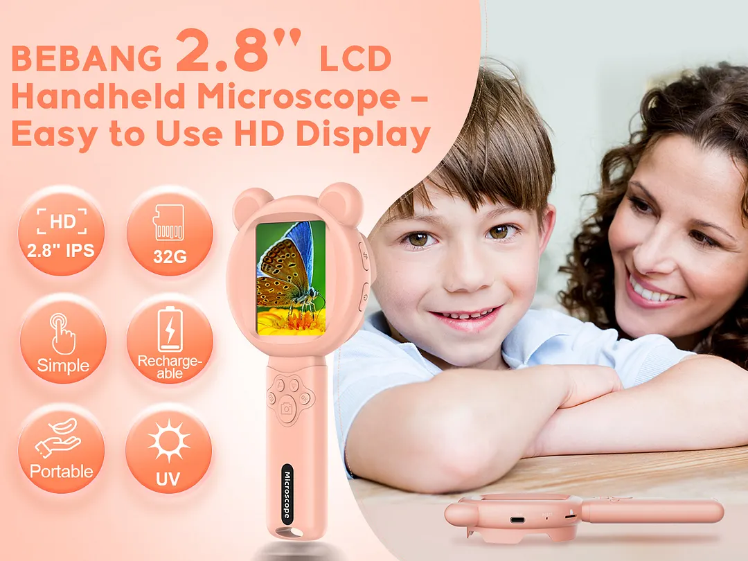 BEBANG Microscope for Kids, Mini Pocket Handheld Microscope for STEM Educational Science Kit Toys for Christmas Birthday Gifts