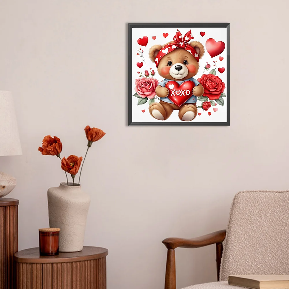 Diamond Painting - Full Round Drill - Love Rose Bear(Canvas|30*30cm)