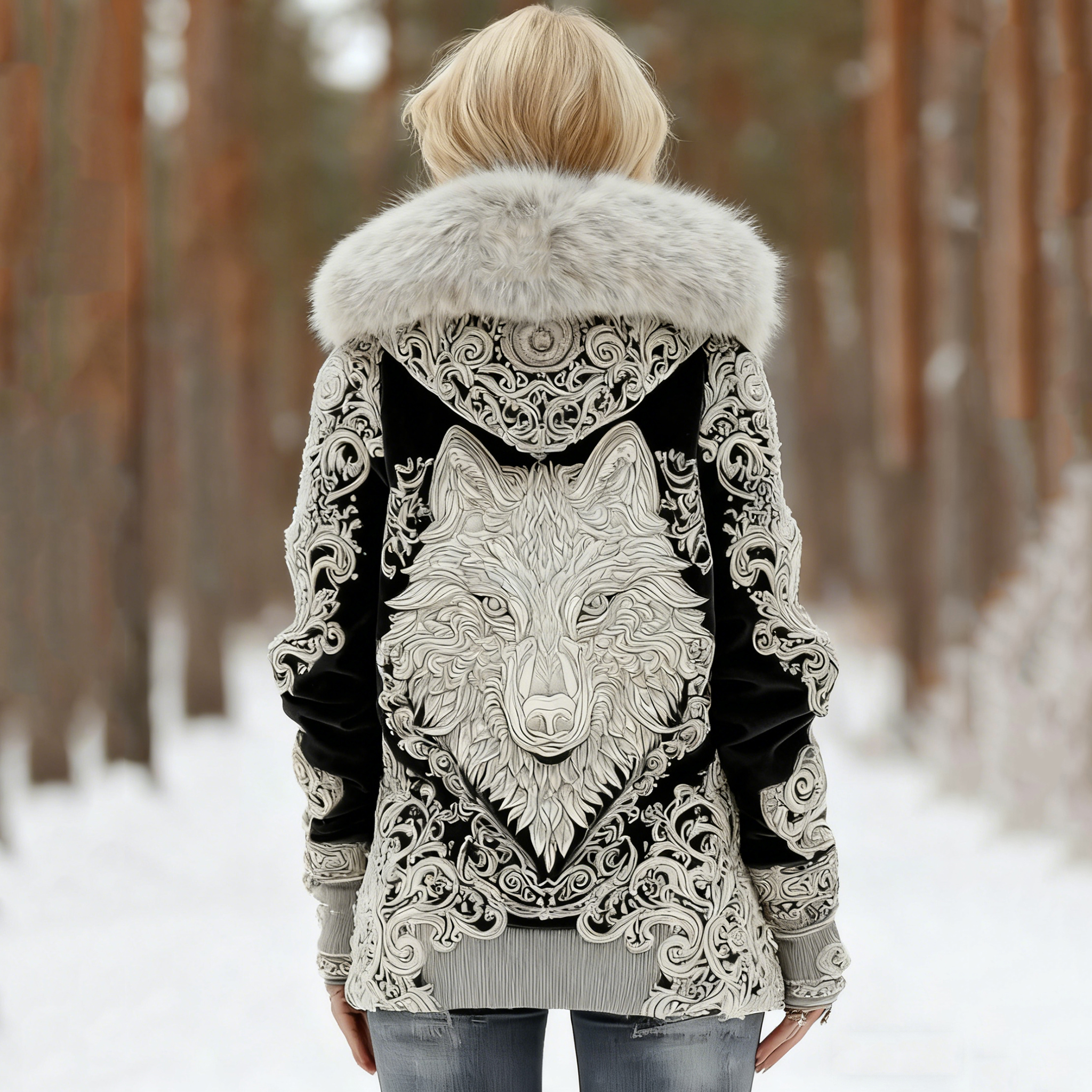 Women's Viking Wolf Art Knit Warm Hooded Sweater elevenforest