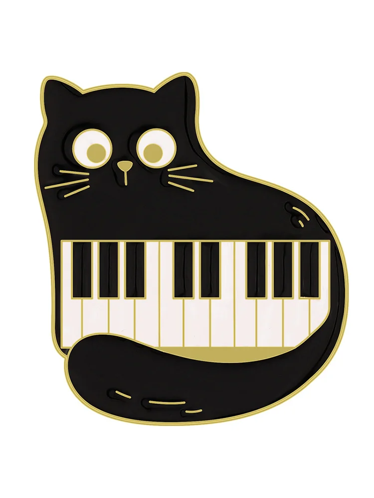 VChics Lovely Black Cat Music Note Brooch