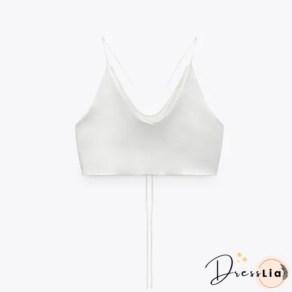 Summer White Satin Top Woman Pink Crop Top Sexy Backless Tank Tops Women Camisole Beachwear Tie Dye Strap Tops