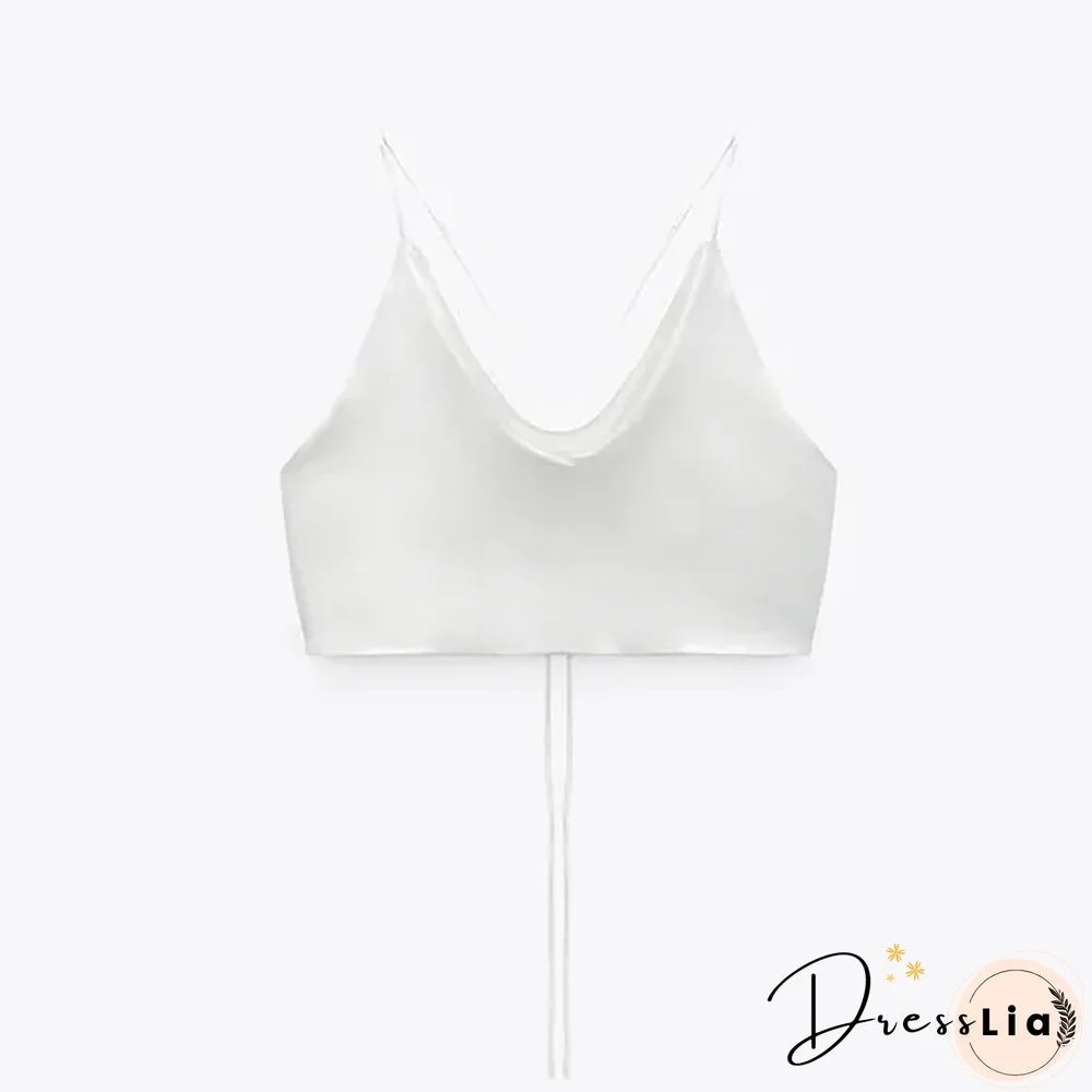 Summer White Satin Top Woman Pink Crop Top Sexy Backless Tank Tops Women Camisole Beachwear Tie Dye Strap Tops