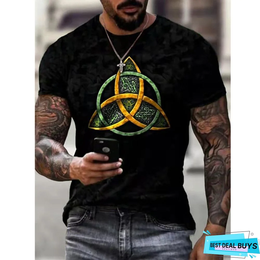 3D Printed Old Large Men's Short Sleeve Ethnic Letter Style T-Shirt