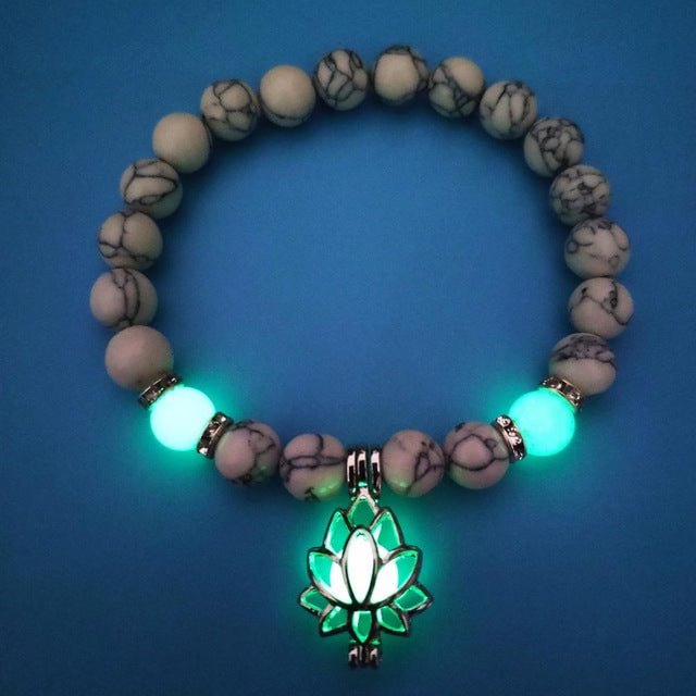 Buzzdaisy 8mm Natural Stone Beads Luminous Lotus Pendant Bracelet