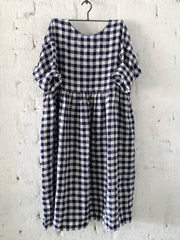 Casual Color Block Plaid Stitching Short Sleeve Dress