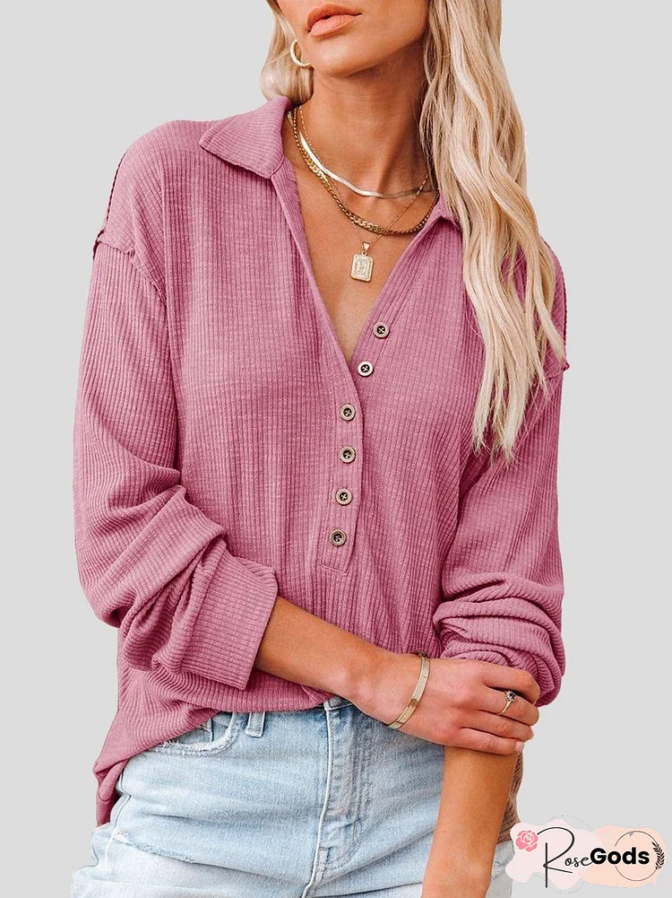 Lapel Fashion Buttoned Long Sleeve Blouses