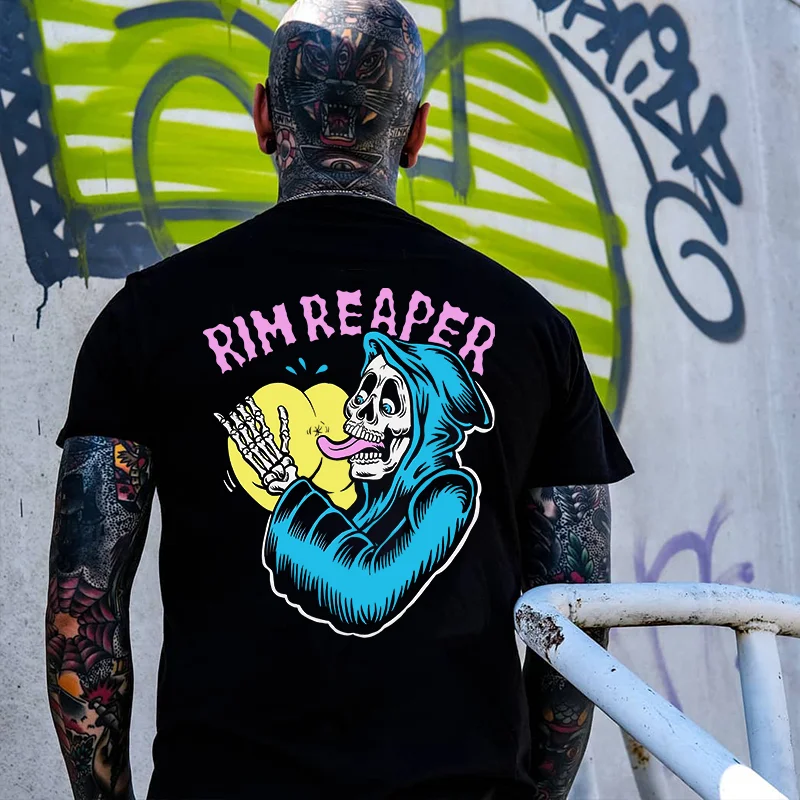 RIM REAPER Skull with Naked Ass Black Print T-shirt