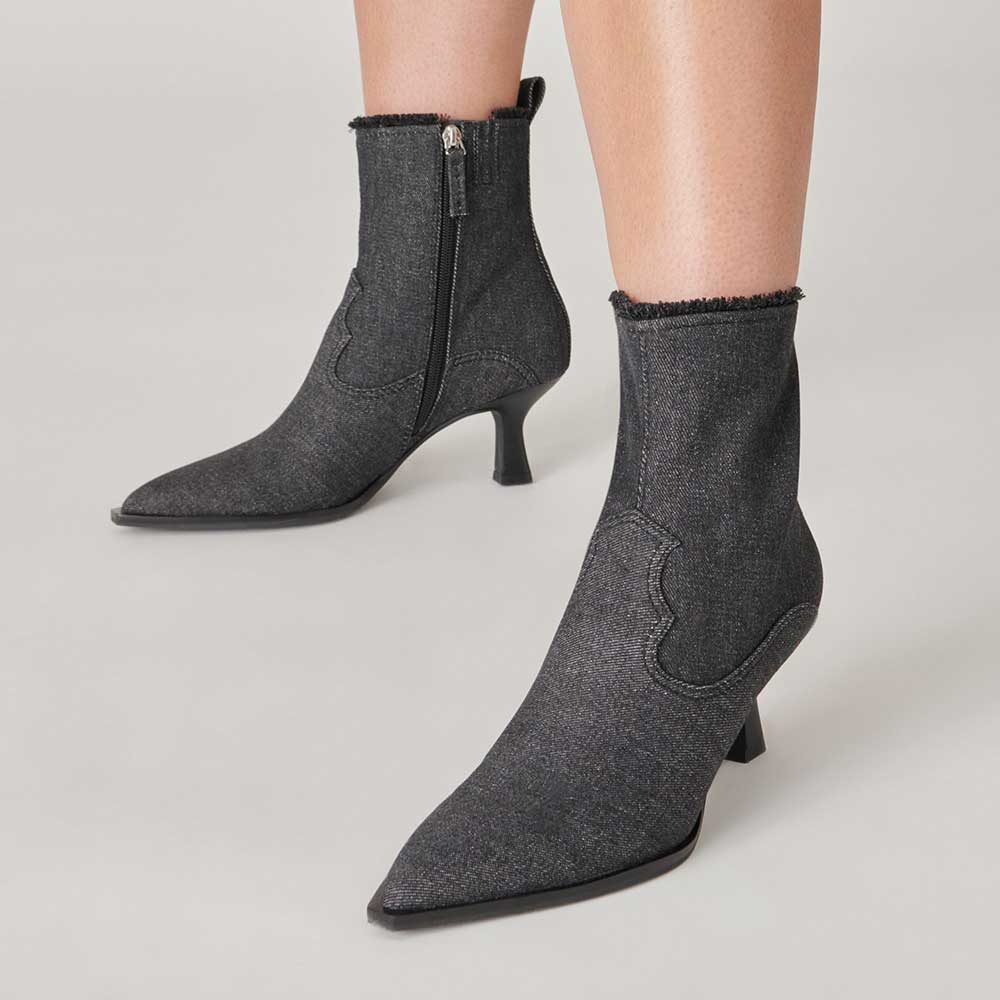 Black Vegan Leather Lace-Up Studded Back-Zip Cut Out Ankle Boots Nicepairs