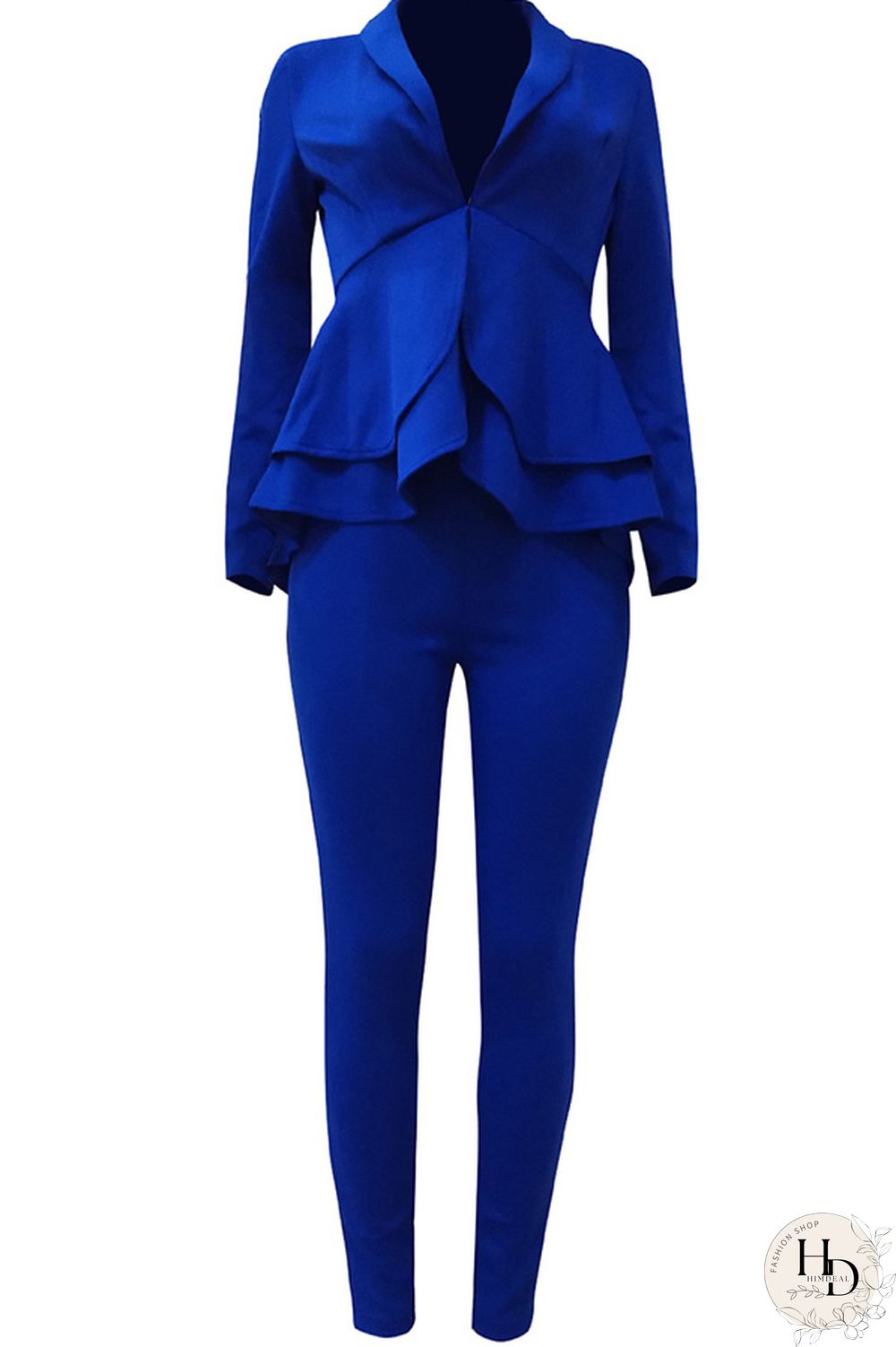 Black Casual Two Piece Suits Patchwork ruffle Solid pencil Long Sleeve