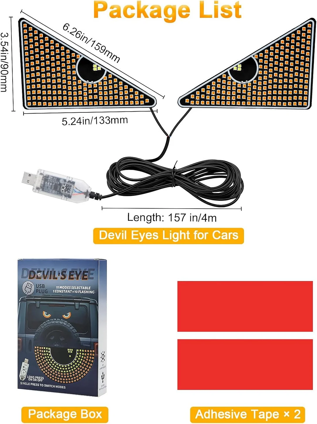 PIFOOG LED Devil Eyes Light for Car Window Demon Evil Eye Sign Lights Cars Back Windshield USB Road Rage Light up Flicker Signal Lighting Cool Fun Stuff Accessories Amber Yellow