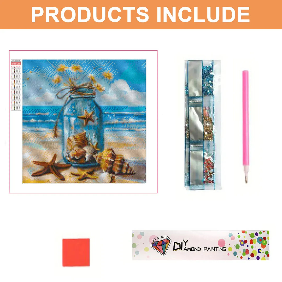 Beach Jar Full DIY 5D Square Drill Gem Art Diamond Painting Kits for Adults/Beginners Gift Idea Home Decor Diamond Dots Paintings Picture Arts Craft Crystal Art Paint by Diamond13.78x13.78in