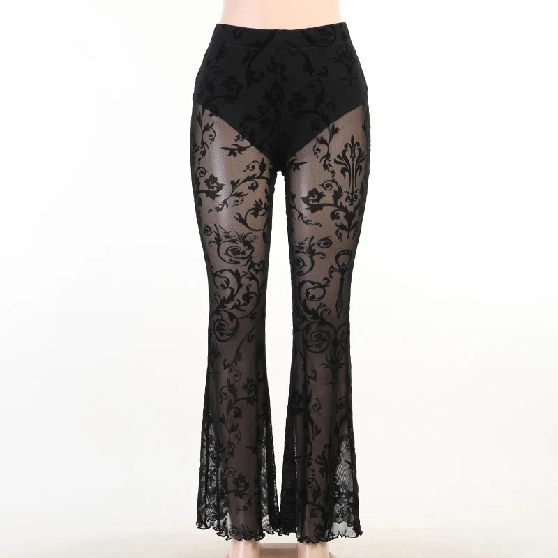 Ueong New Ins Bohemian Perspective Bell-Bottoms Women's 2024 Black Casual Long-Legged Trousers