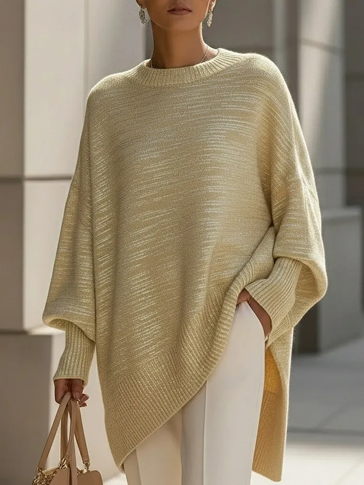 Golden Beige Oversized Knit Poncho