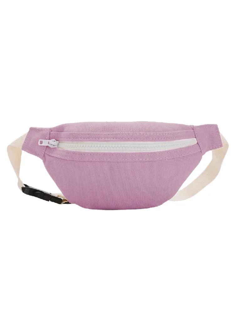 Kids Canvas Fanny Waist Bag Girls Chest Bum Pack Crossbody Pouch (Purple)