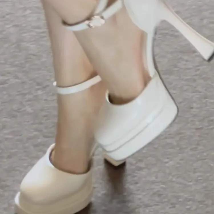 Breakj Breakj French Mary Jane High Heel Wedding Shoes Waterproof Table Sexy Ultra-High Heel Barbie Shoes Small Half-Baby Head Woman