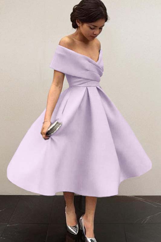 Exquisite Satin Strapless Off the Shoulder V Neck Pleated Short Homecoming Dress