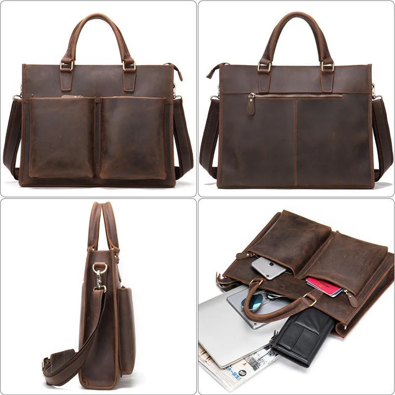 Casual Vintage Leather Men's Handbag Shoulder Bag Large-Capacity Business Diagonal Bag