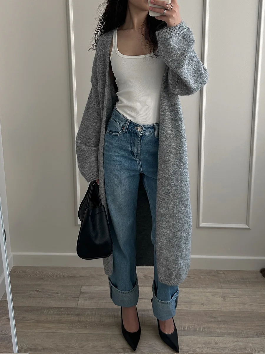 Athvotar Athvotar Autumn And Winter Hot Sweater Set Women Loose Long Version Thicker Cardigan + V Collar Vest Skirt