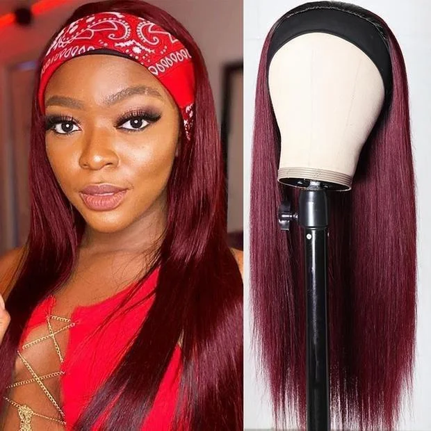 Straight Hair Burgundy Headband Wig Affordable Natural Hair Half Wigs ELCNEPAL