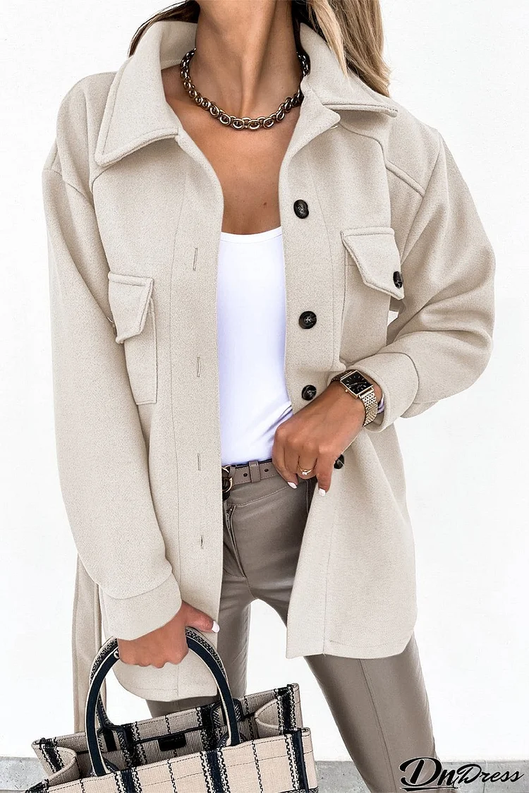 Lapel Button-Down Coat with Chest Pockets