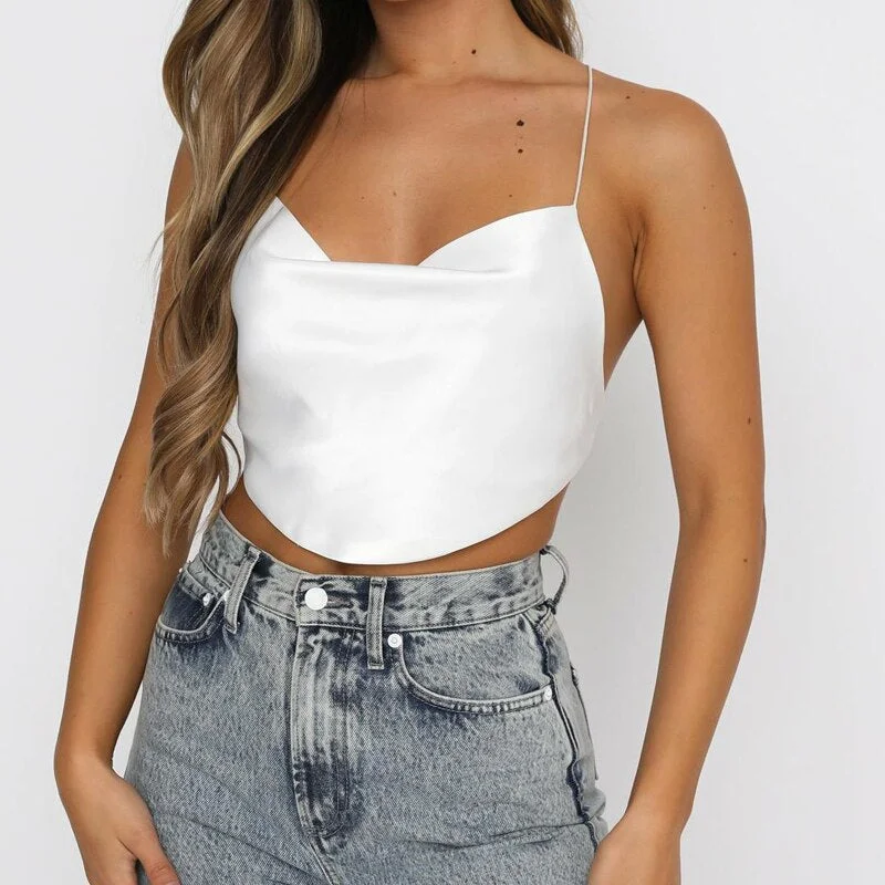 Women Sexy Backless Lace-up Tops Ladies Fashion Sleeveless Camisoles Summer Solid Color Halter Crop Tops for Party Club