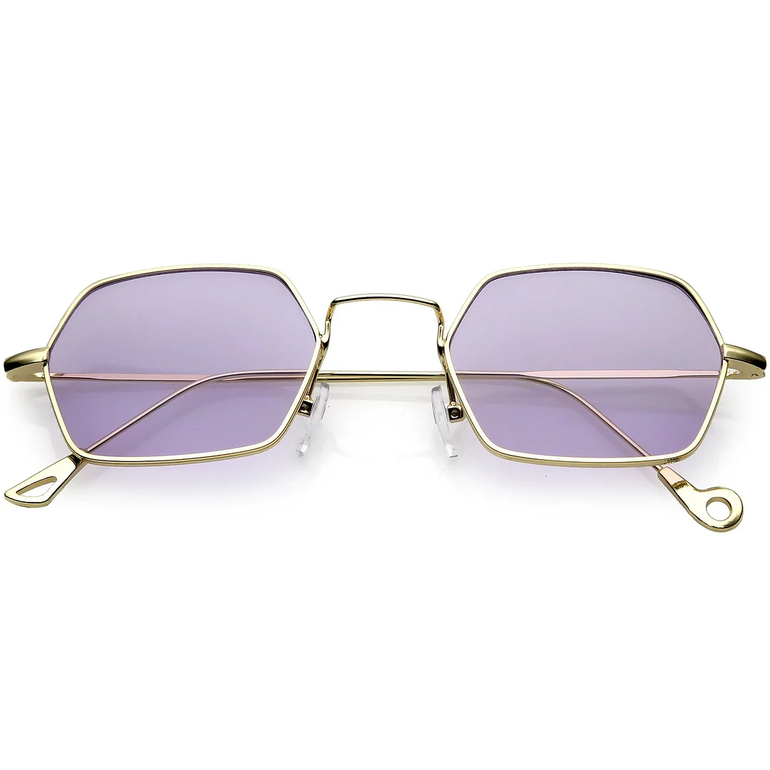 Small Metal Hexagon glasses Ultra Slim Arms Colored Flat Lens 51mm