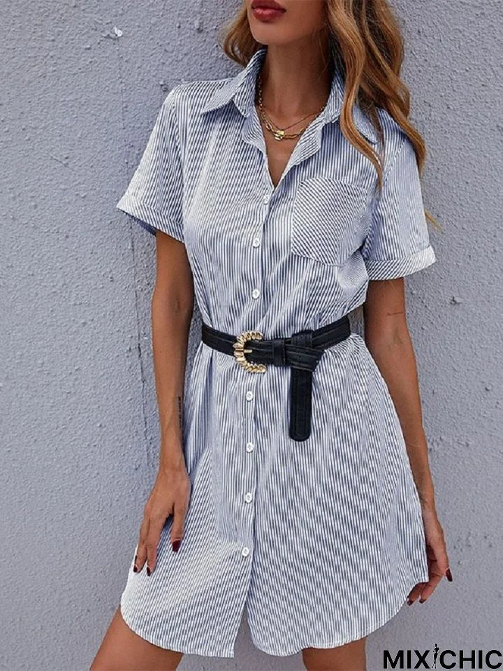 Shirt Skirt Lapel Striped Dress