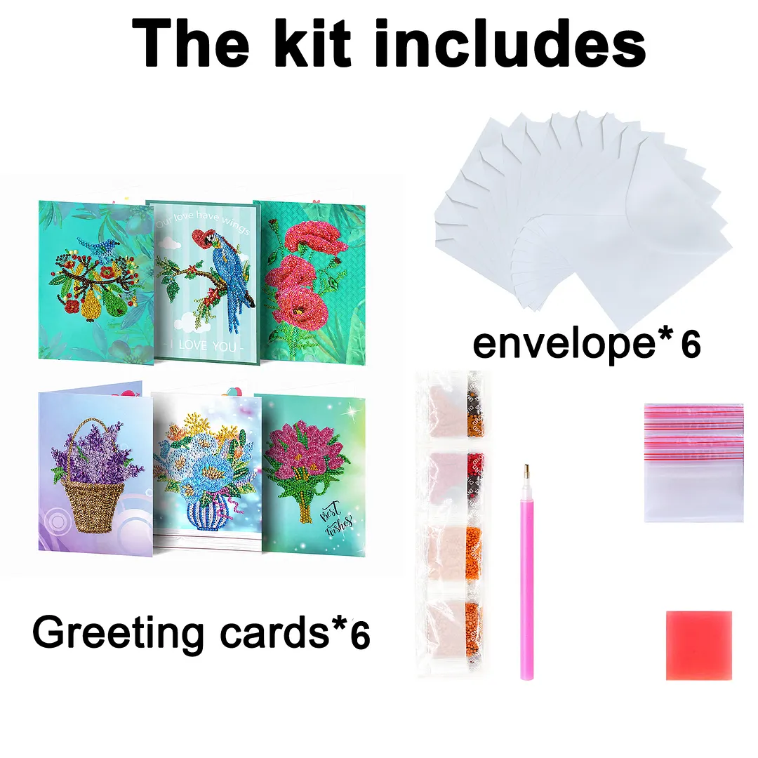 6pcs Flowers and Birds DIY Diamond Painting Greeting Card Kits with Envelopes Diamond Art Greeting Cards Diamond Art Cards Kits for Adults DIY Crafts Family Friend Gifts