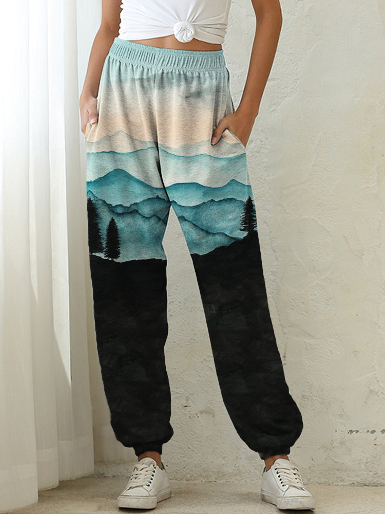 Lanscape Watercolor Gradient Art Sweatpants wearshes
