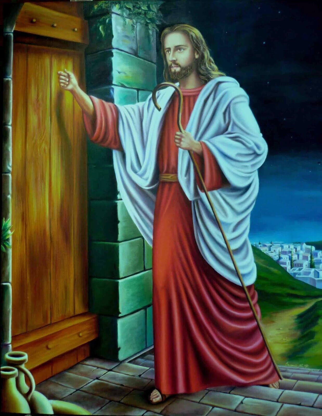 JESUS CHRIST REVELATION 3:20 KNOCK @ DOOR 8.5X11 Photo Poster painting PICTURE REPRINT CHRISTIAN