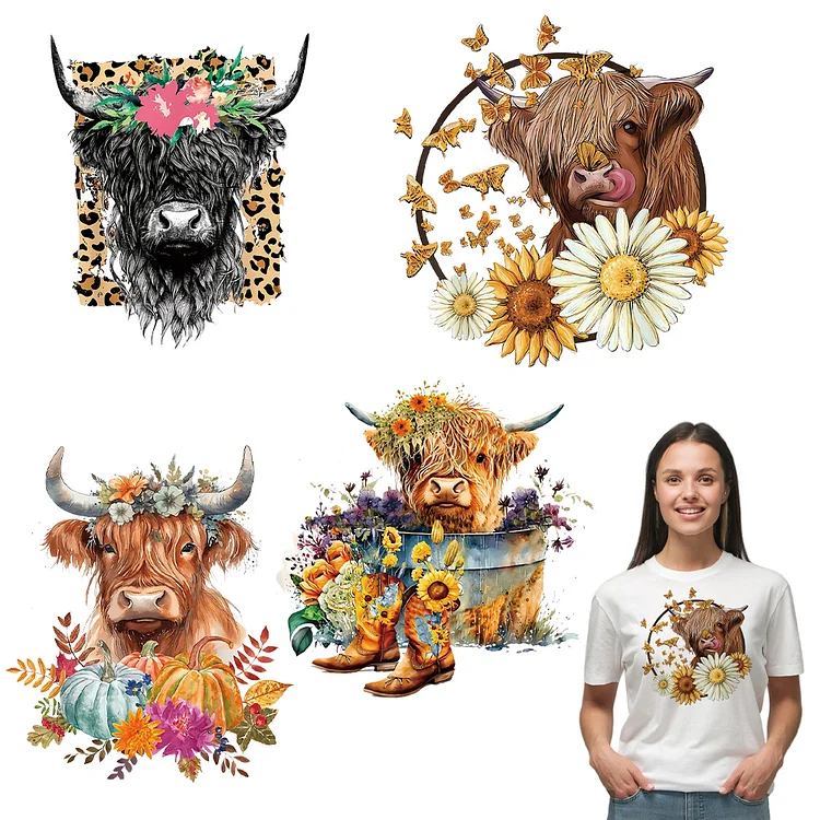 4 Sheet Cow Iron on Patches Heat Transfer Vinyl Patch Stickers for T-Shirt