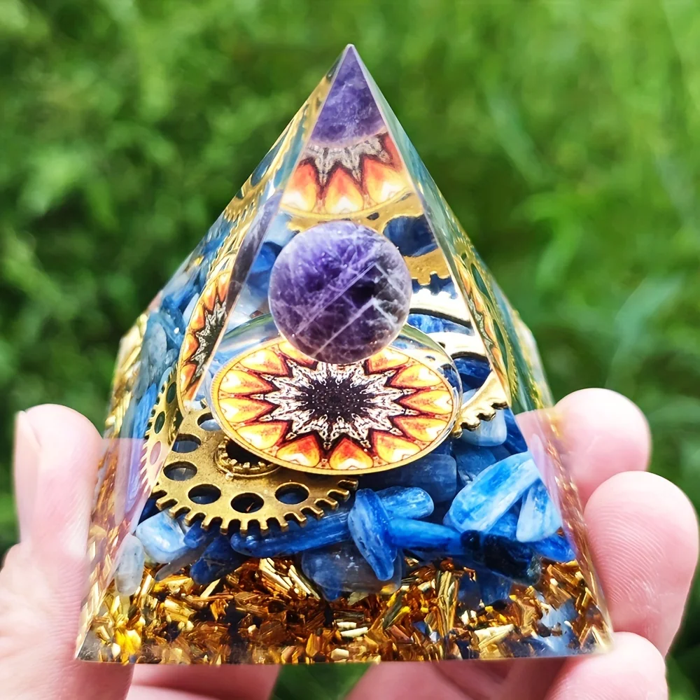 1pc Energy Orgonite Pyramid Kyanite Amethyst Pyramide Healing Reiki Meditation Tool Quartz Home Decor Resin Crafts Gift