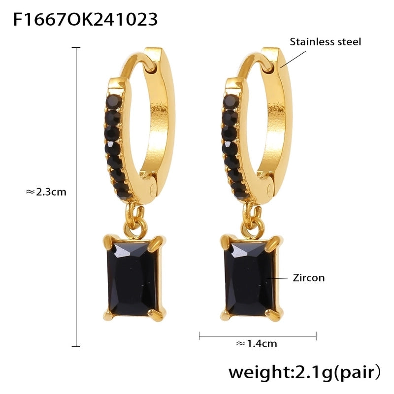 1 Pair Elegant Vacation Rectangle Inlay 304 Stainless Steel Zircon 18K Gold Plated Drop Earrings