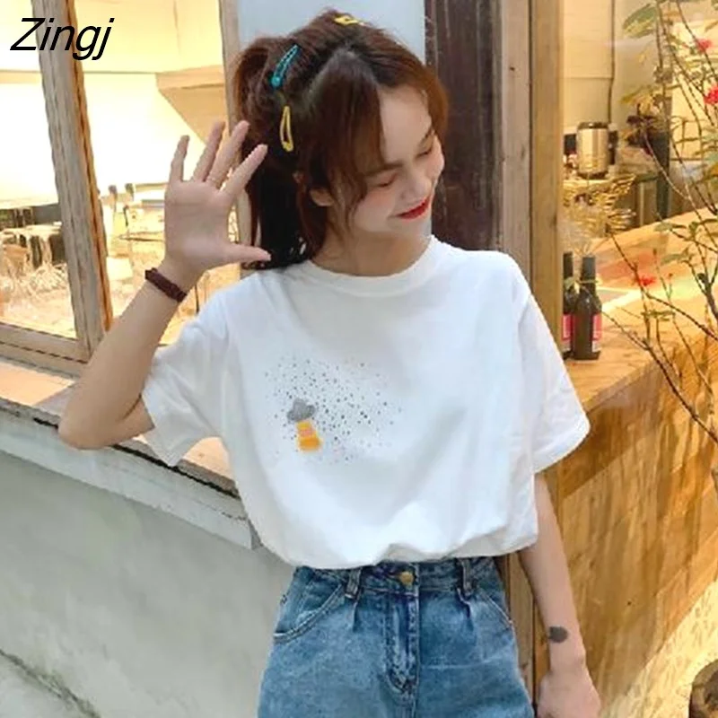 Zingj Colors T-shirts Women Candy-color Button Korean Style Chic Trendy College Students Ulzzang Teens Girls Summer Leisure Loose