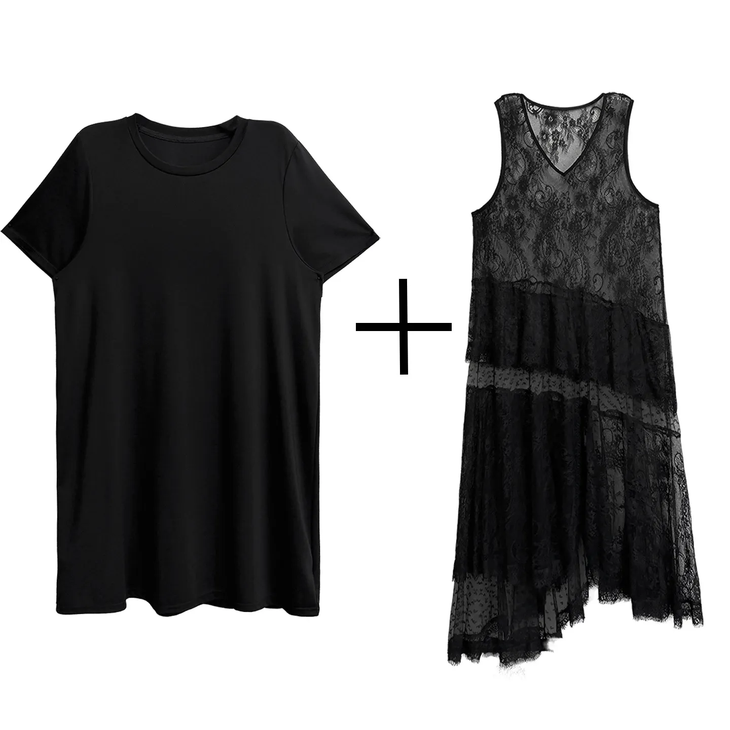 Gothic-style Lace Dress & T-Shirt Set
