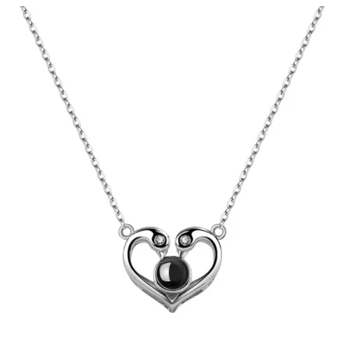 Heart Swan Projection Necklace Creative I Love You in 100 Languages Necklace