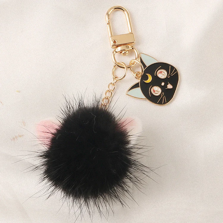 Cute Cat Ear Hairball Keychain