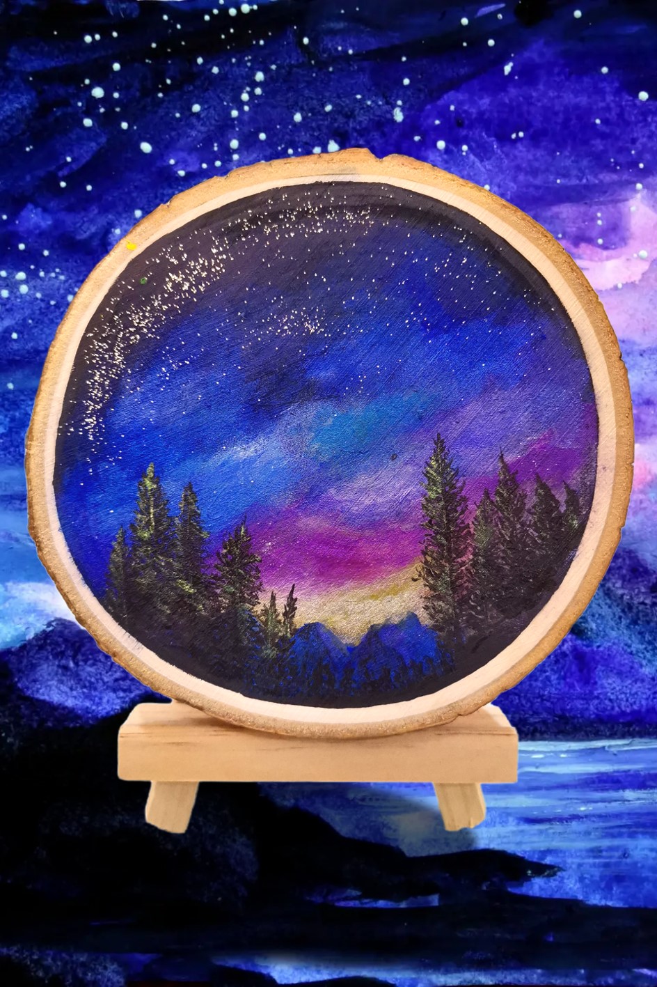 Hand-Painted Wooden Starry Sky Artwork - Beautiful Decor for a Cozy Atmosphere
