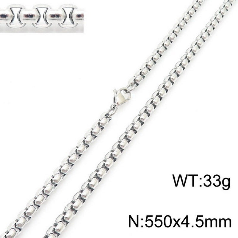 Fashion Classics Square Pearl Chain Men’s And Women’s Titanium Steel Necklace