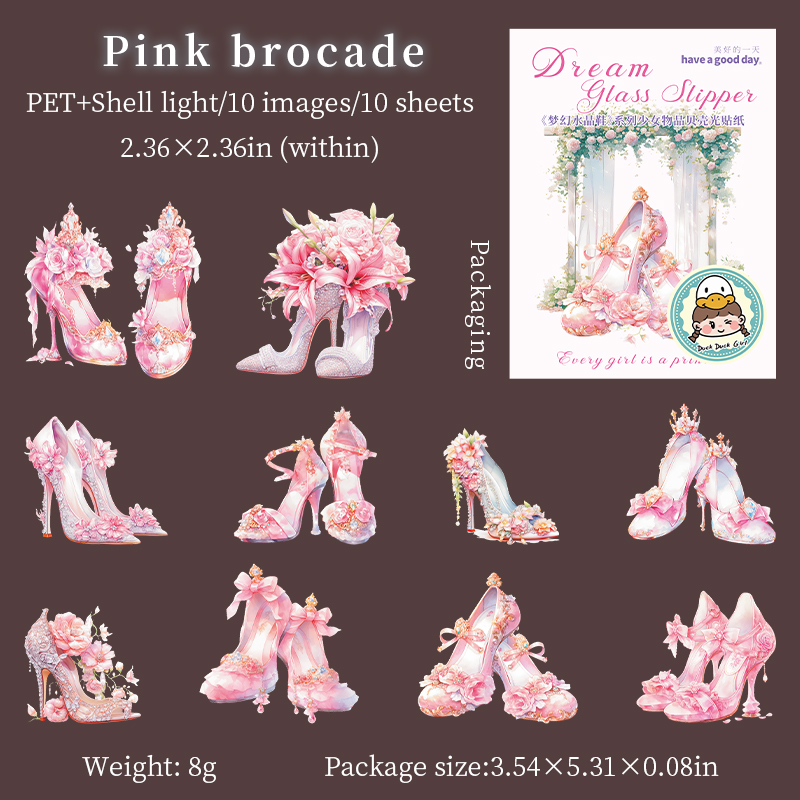 PET Sticker - Dream Galss Slipper Series Vintage Flower High Heel Landscaping 