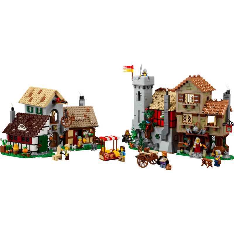 medieval market square building block set full display