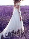 Embroidered Pleated Split-Side Backless V-Neck Long Sleeves Wedding Dress