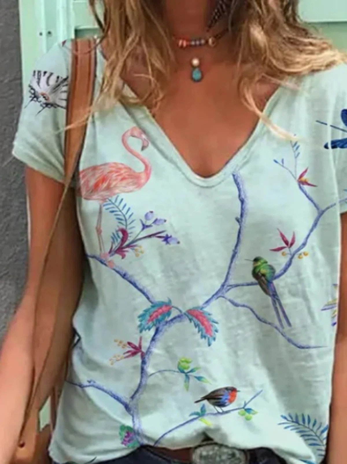 Women Half Sleeve V-neck Solid Color Dress