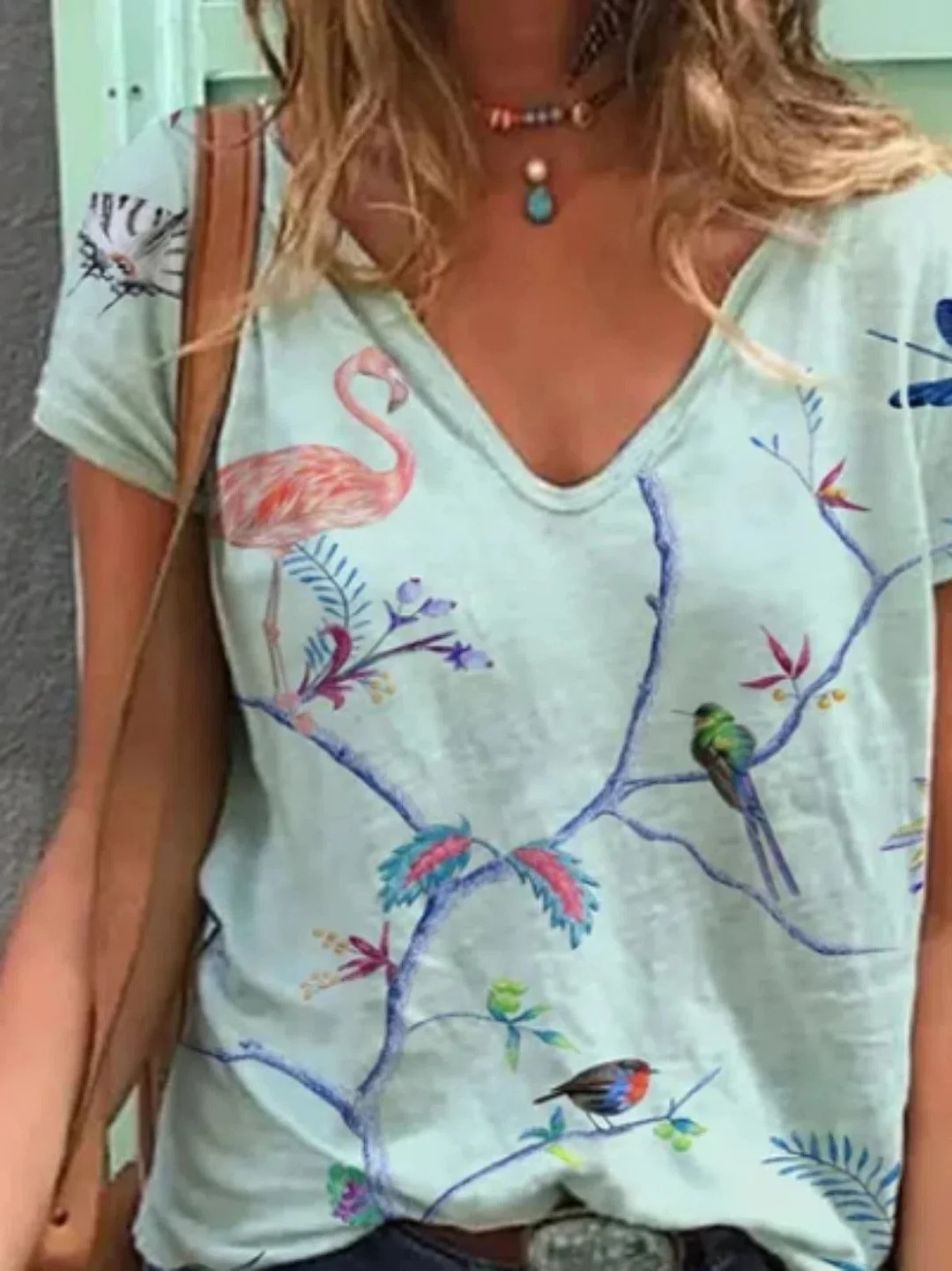 Women Half Sleeve V-neck Solid Color Dress