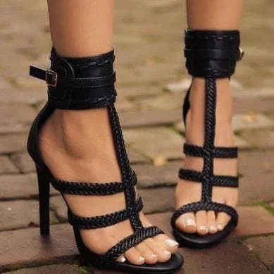 Black/Apricot Weave High Heels Sandals SP14115